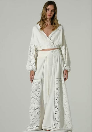 Regina Embroidered Cotton Linen Pants