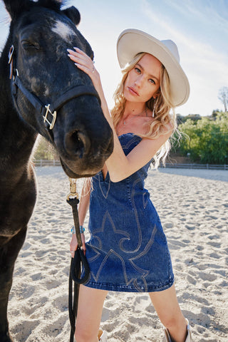 Marquise Mini Denim Dress - Washed Black or Dark Wash Blue