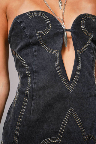 Marquise Mini Denim Dress - Washed Black or Dark Wash Blue