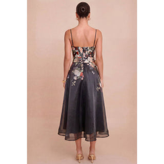 Rosalie Floral Corset Midi Dress - Noir