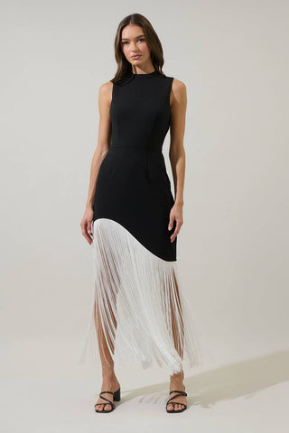 Gigi Fringe Sleeveless Maxi Dress - Hot Pink and Red Fringe