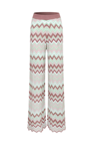 Rosé Riviera Knit Set - Geometric Pattern Knit Cardigan & Pants Set