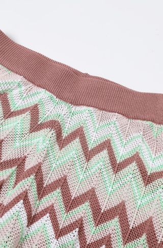 Rosé Riviera Knit Set - Geometric Pattern Knit Cardigan & Pants Set