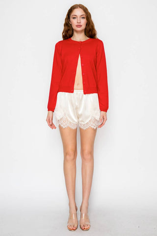 Satin Lace Trim Lounge Shorts