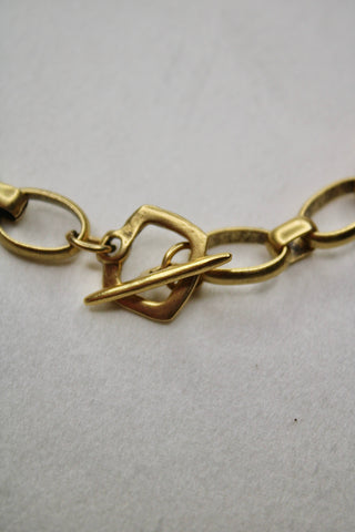 Antiqued Gold Chunky Puff Heart Necklace