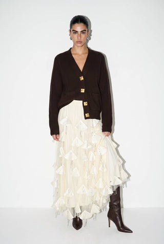 Sculptural Hardware Ribbed Knit Cardigan