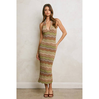 Sparkle Chevron Stripe Halter Knitted Dress