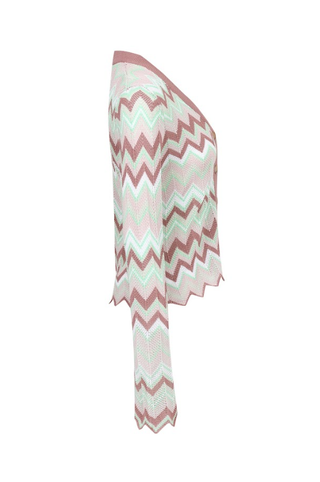 Rosé Riviera Knit Set - Geometric Pattern Knit Cardigan & Pants Set