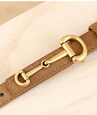 Suede Leather Horseshoebit Buckle Thin Belt For Women
