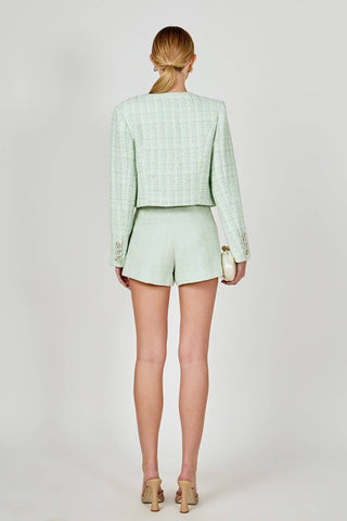 Lemi Tweed Jewel Buttoned Combo Jacket