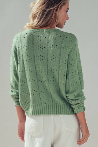 Pointelle Knit Cardigan Lace Trim Button Down
