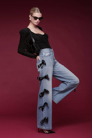 Bow Trim Wide Leg Jeans