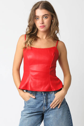 Stacy Faux Leather Peplum Top