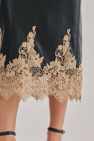 Grace Faux Leather Midi Skirt with Lace Hem – view 9 – Into The Palms