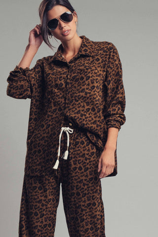 Midnight Night Safari Leopard Print Set–Oversized Button-Up Shirt & Relaxed Pants