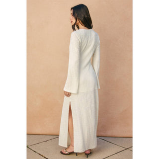 Ecru Escape Gold Trim Bell Sleeve Maxi Dress
