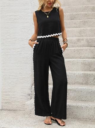 Sleeveless Crop Top and Wide Leg 2-Piece Set