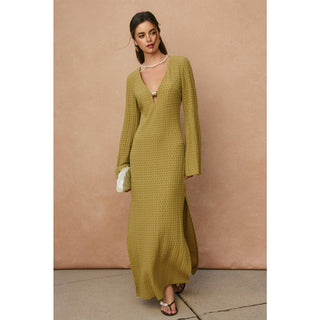 Ecru Escape Gold Trim Bell Sleeve Maxi Dress