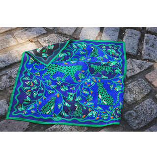 Double Sided Silk Scarf Of Leopards In The Verdant Wild