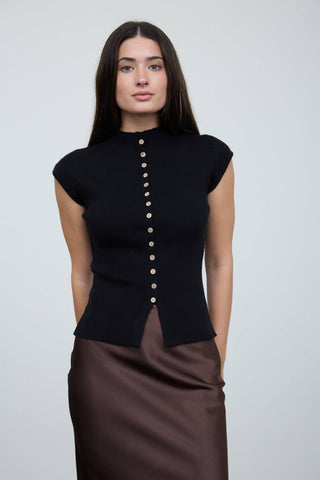 Audrey Button Knit Mock Neck Top