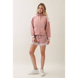 Colette Lace Detail Windbreaker Set in Kelly Green