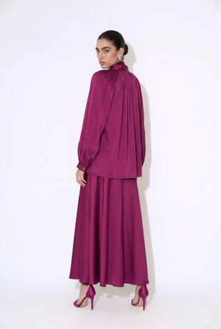 Satin Bow-Tie Blouse and Maxi Skirt Set – view 4 – Into The Palms