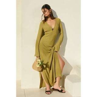 Ecru Escape Gold Trim Bell Sleeve Maxi Dress