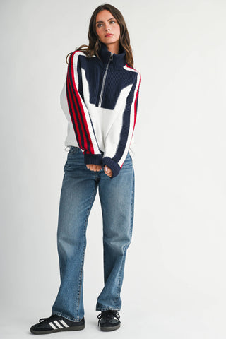 Varsity Stripe Half Zip Pullover Sweater
