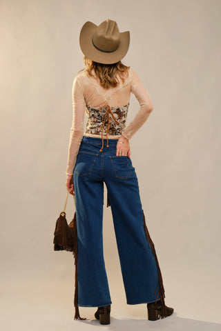 Horse Jacquard Lace-Up Corset Top