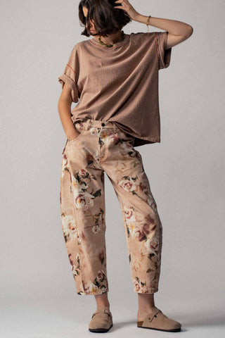 Villa Fiorita Rose Print Wide Leg Jeans