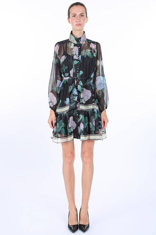 Midnight Bloom Chiffon Dress