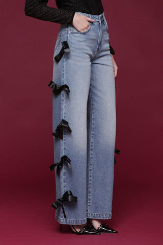 Bow Trim Wide Leg Jeans