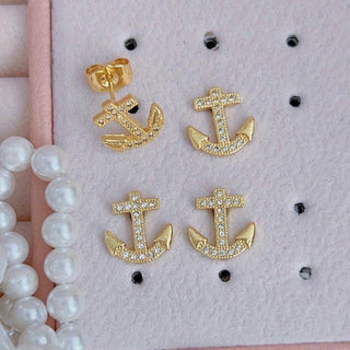 Marina Anchor Stud Earrings – view 2 – Into The Palms
