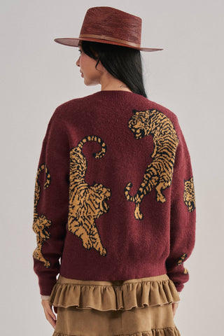Tiger Jacquard Knit Sweater Cardigan