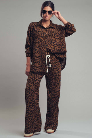 Midnight Night Safari Leopard Print Set–Oversized Button-Up Shirt & Relaxed Pants