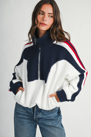 Varsity Stripe Half Zip Pullover Sweater