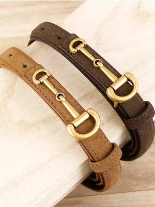 Suede Leather Horseshoebit Buckle Thin Belt For Women