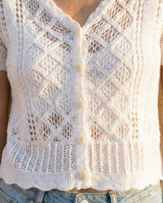 Diamond Openwork Button Front Cardigan Top – view 4 – Into The Palms