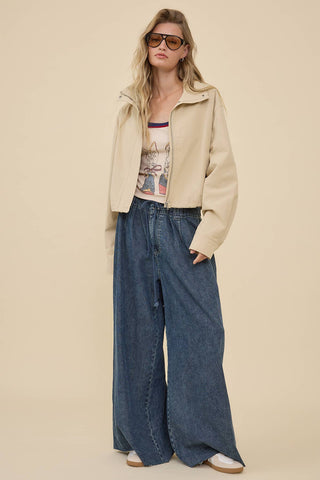 Leighton Stand Collar Drawstring Cotton Jacket