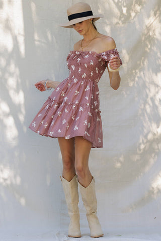 Rosette Bloom Embroidered Mini Dress