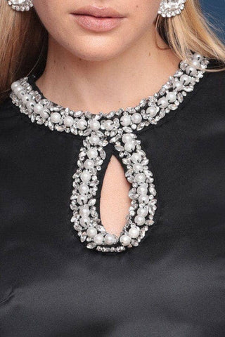 Embellished Satin Mini Shift Dress