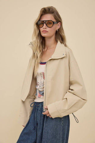 Leighton Stand Collar Drawstring Cotton Jacket