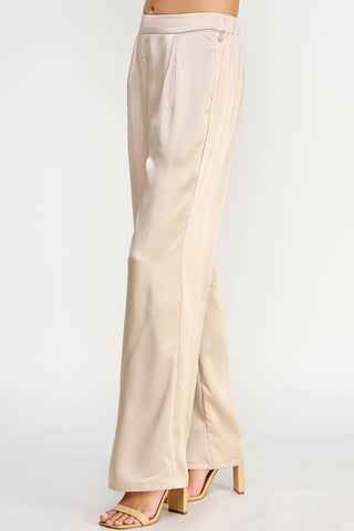 Front Pleat Wide Leg Satin Pants
