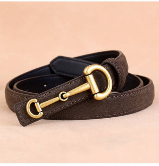 Suede Leather Horseshoebit Buckle Thin Belt For Women