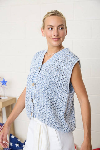 Chunky Knit Button Front Sweater Vest