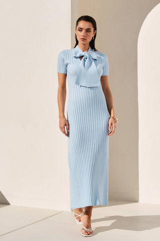 Something Blue Neck Tie  Ribbed Knit Dress