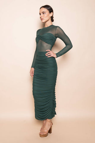 Stolen Moments Mesh Ruched Maxi Dress