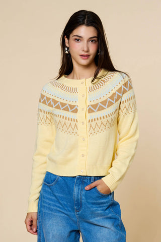 Fair Isle Pattern Button Down Cardigan Sweater