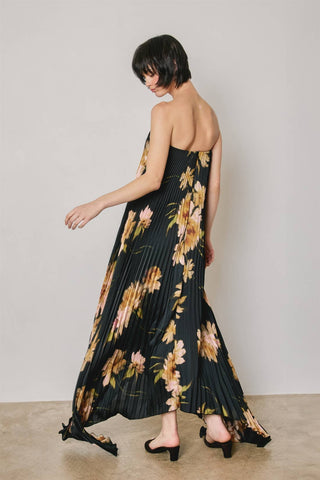 Noémie Floral Strapless Pleated Maxi Column Dress