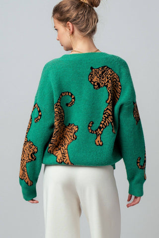 Tiger Jacquard Knit Sweater Cardigan